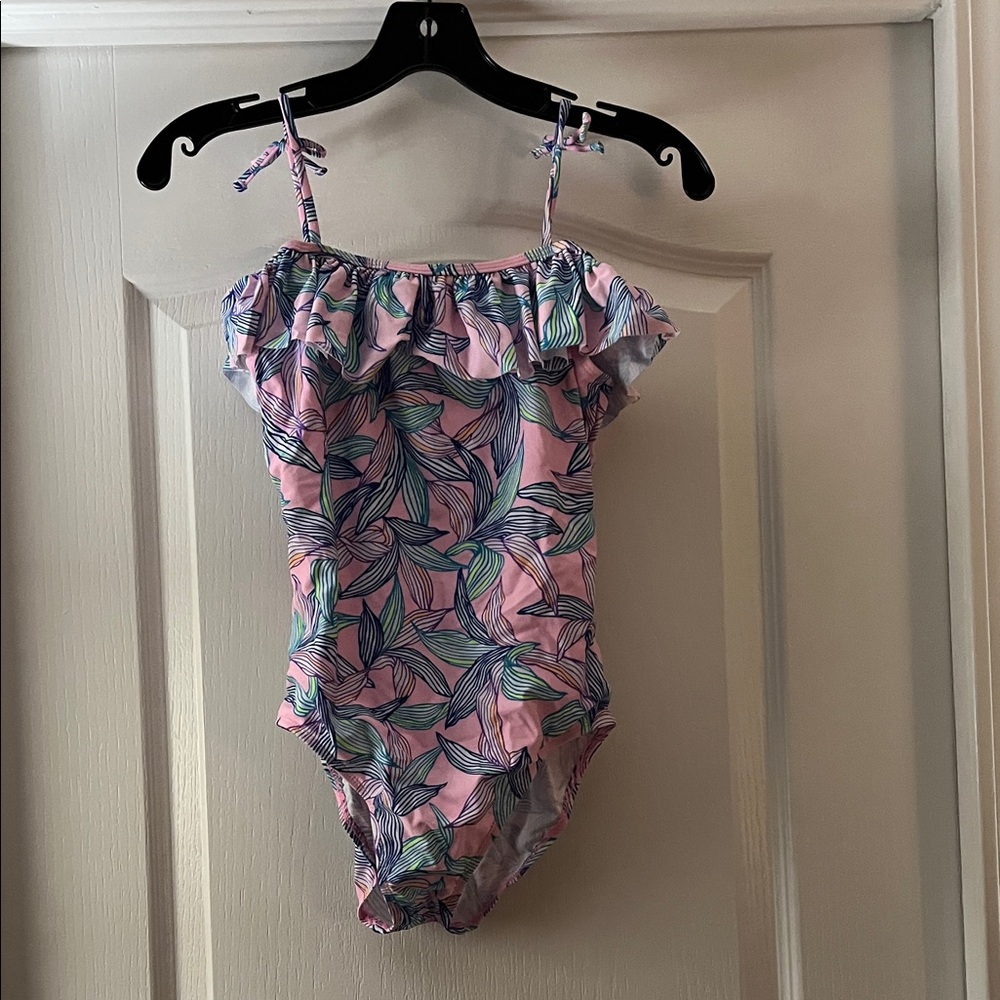 Pink and Blue Leaf Print Swimsuit